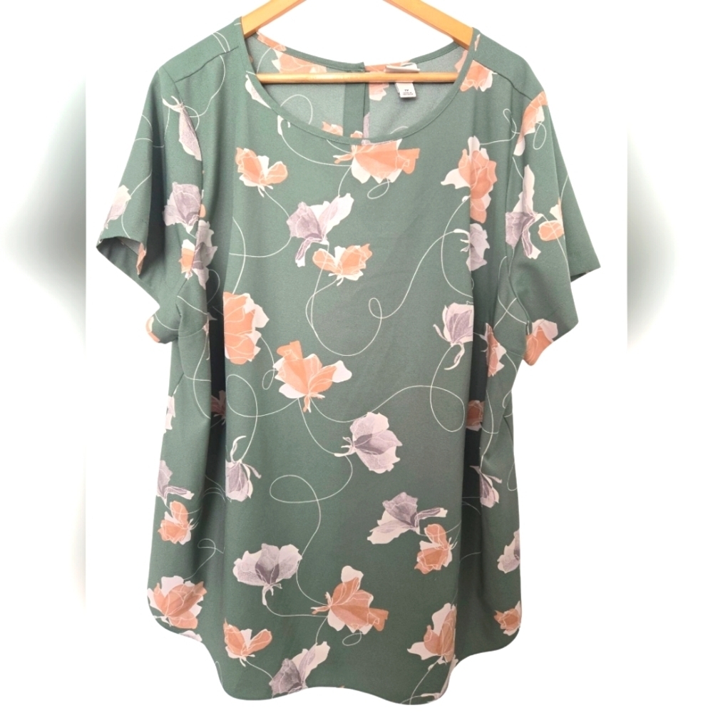Ava & Viv Floral Green Women's Top Size 2x